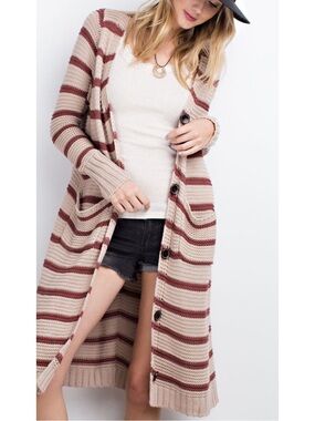 Easel Sweater Duster in MARSALA & OATMEAL, size S/M